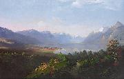 August Ludwig Erhard Boll Blick auf den Genfer See USA oil painting artist